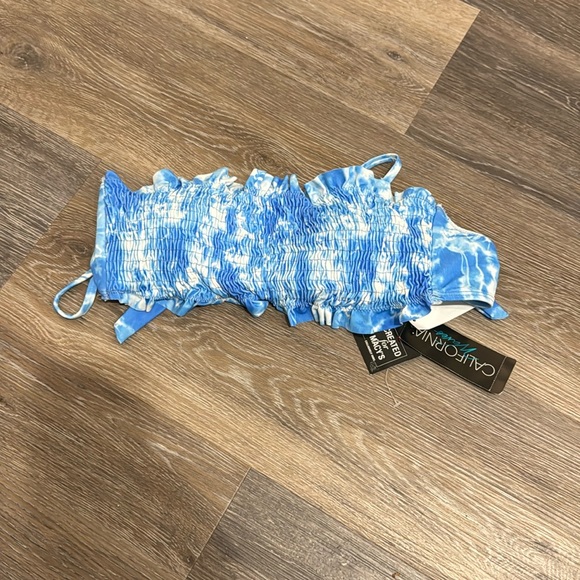 California Waves Other - NWT California Waves blue white tie dye smocked strapless swim bikini top L